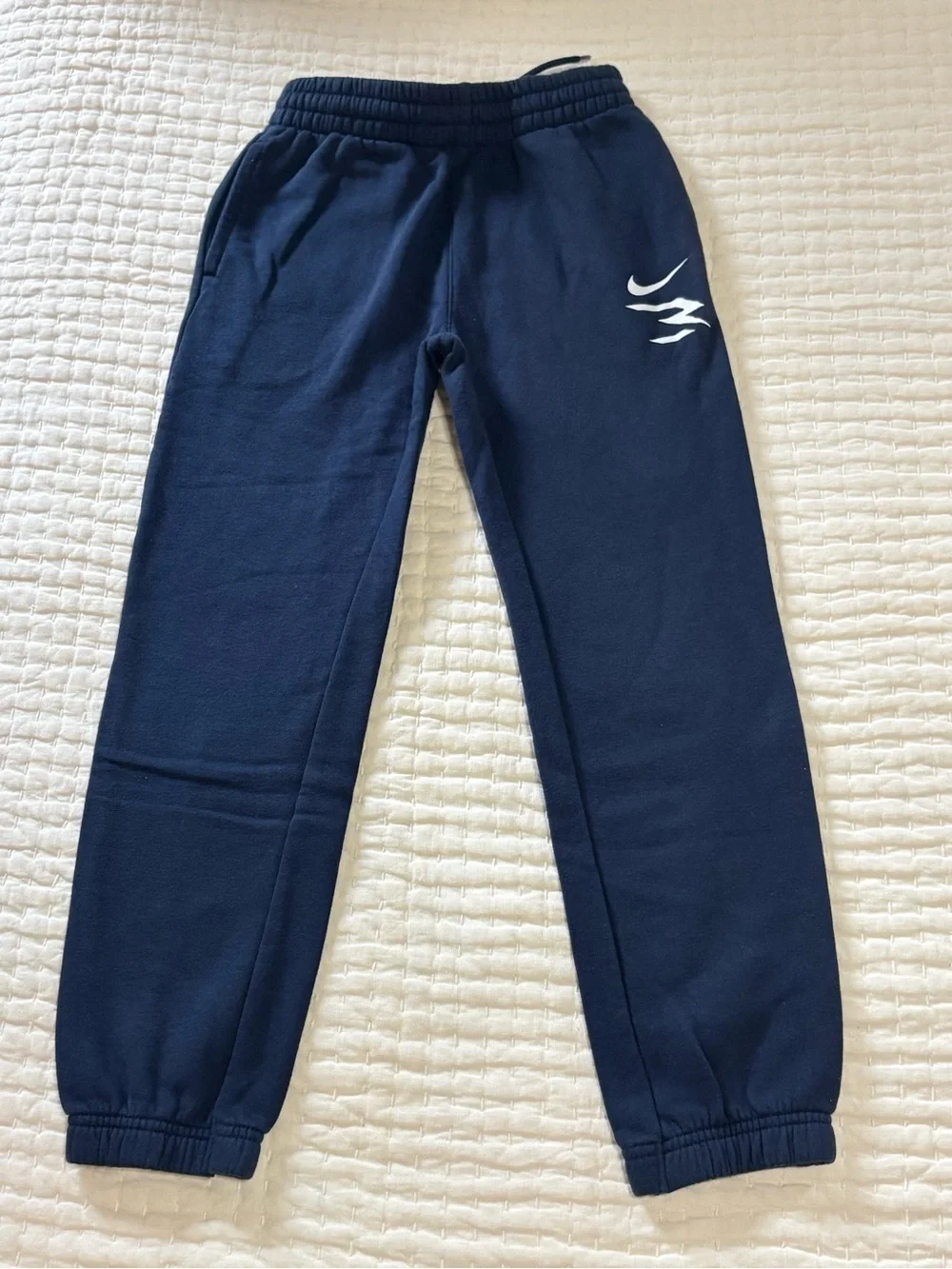 Kids Nike Navy Blue Sweatpants with White 3 Brand Logo